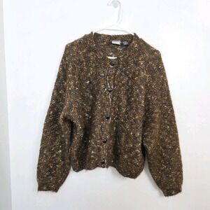 Paul Et Duffier Brown Multicolor Speckled Mohair Blend Fuzzy Cardigan Size Large